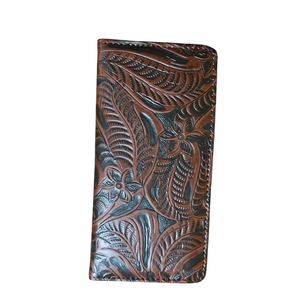 Canyon Sky Western Tooled Long Wallet Floral Cross Studded Bifold Boho NWT